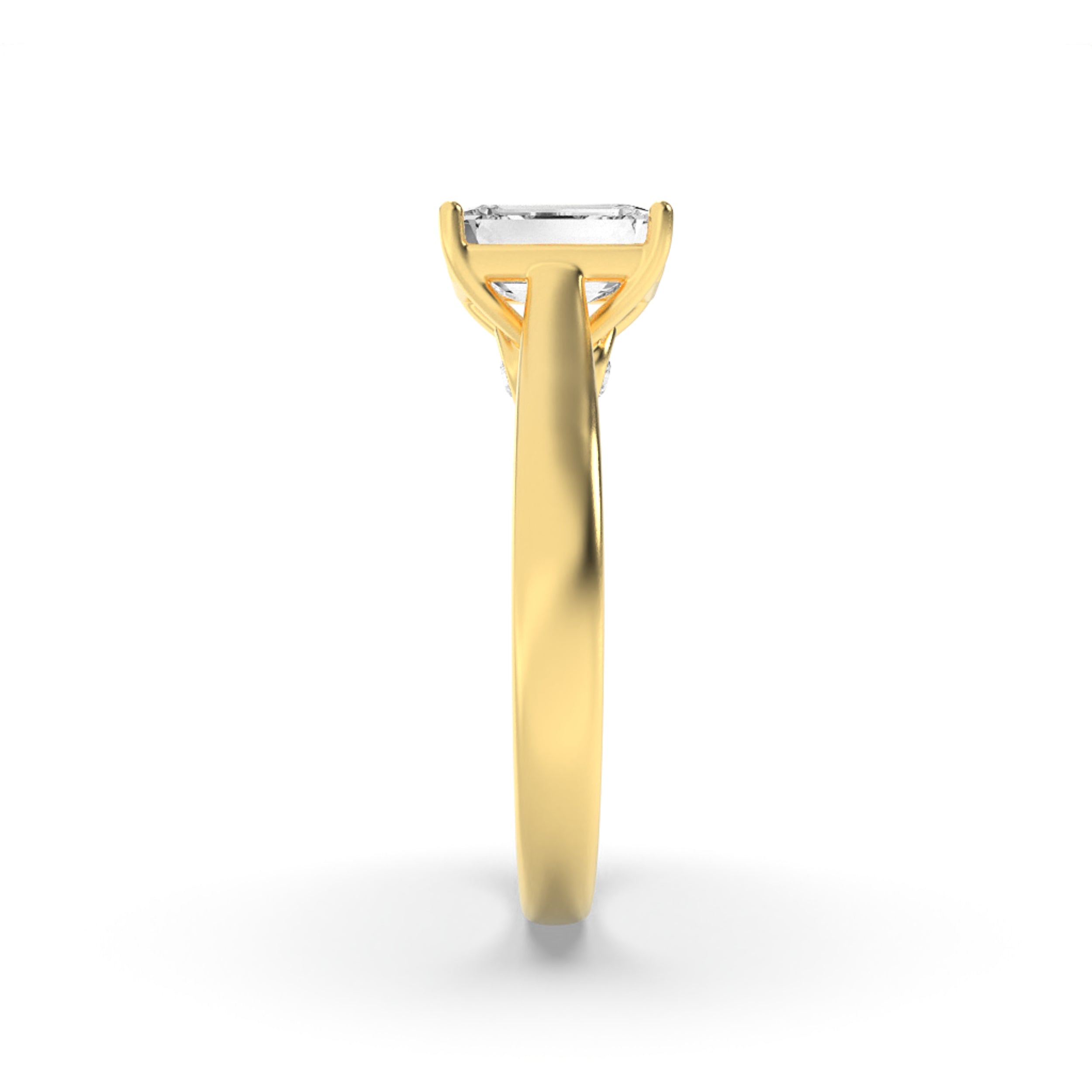 2CTW Emerald Shaped Lab Grown Diamond (G/VS) Accented Bridge Shank Engagement Ring in 14K Gold