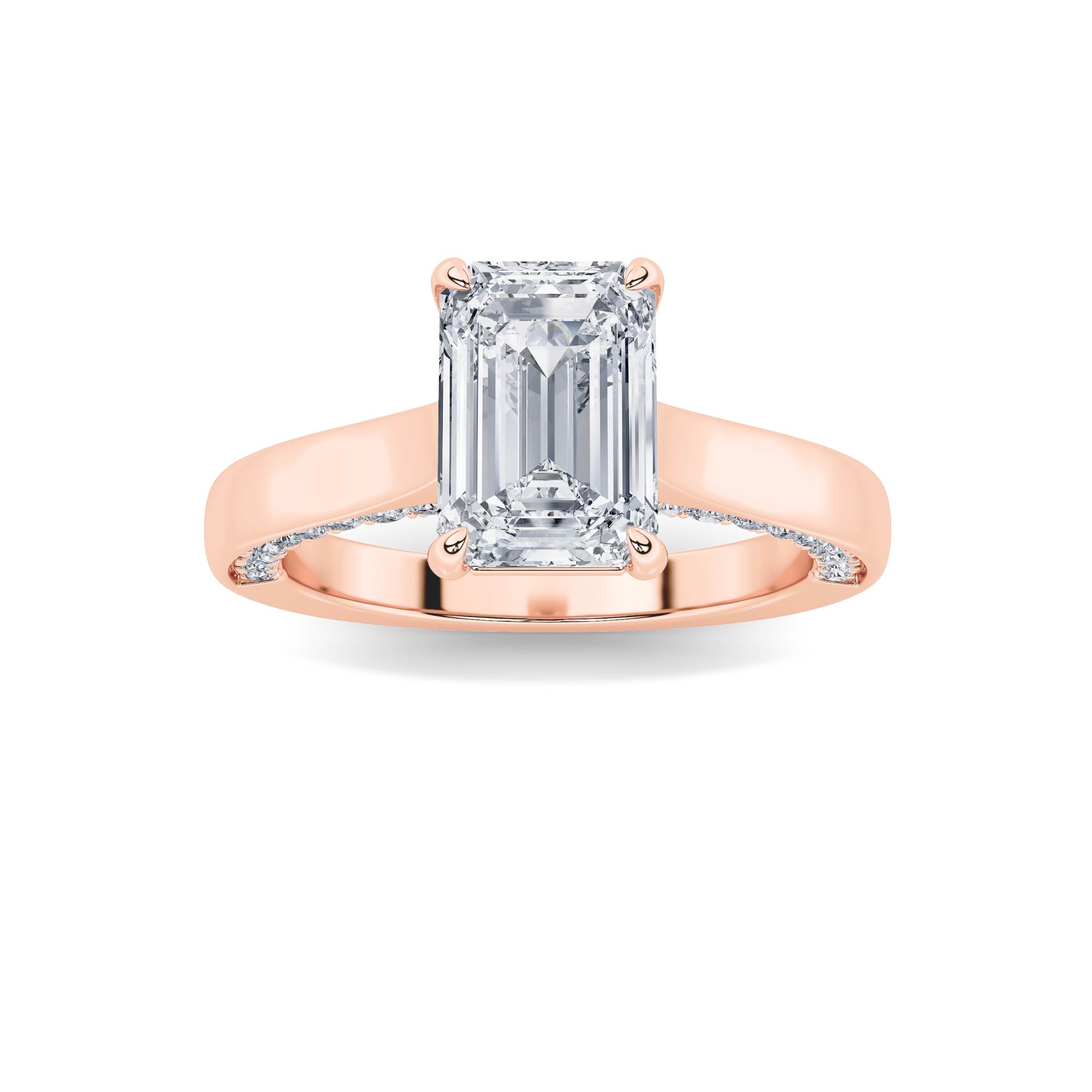 2CTW Emerald Shaped Lab Grown Diamond (G/VS) Accented Bridge Shank Engagement Ring in 14K Gold