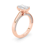 2CTW Emerald Shaped Lab Grown Diamond (G/VS) Accented Bridge Shank Engagement Ring in 14K Gold