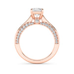 2CTW Emerald Shaped Lab Grown Diamond (G/VS) Accented Bridge Shank Engagement Ring in 14K Gold