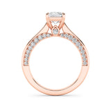 2CTW Emerald Shaped Lab Grown Diamond (G/VS) Accented Bridge Shank Engagement Ring in 14K Gold