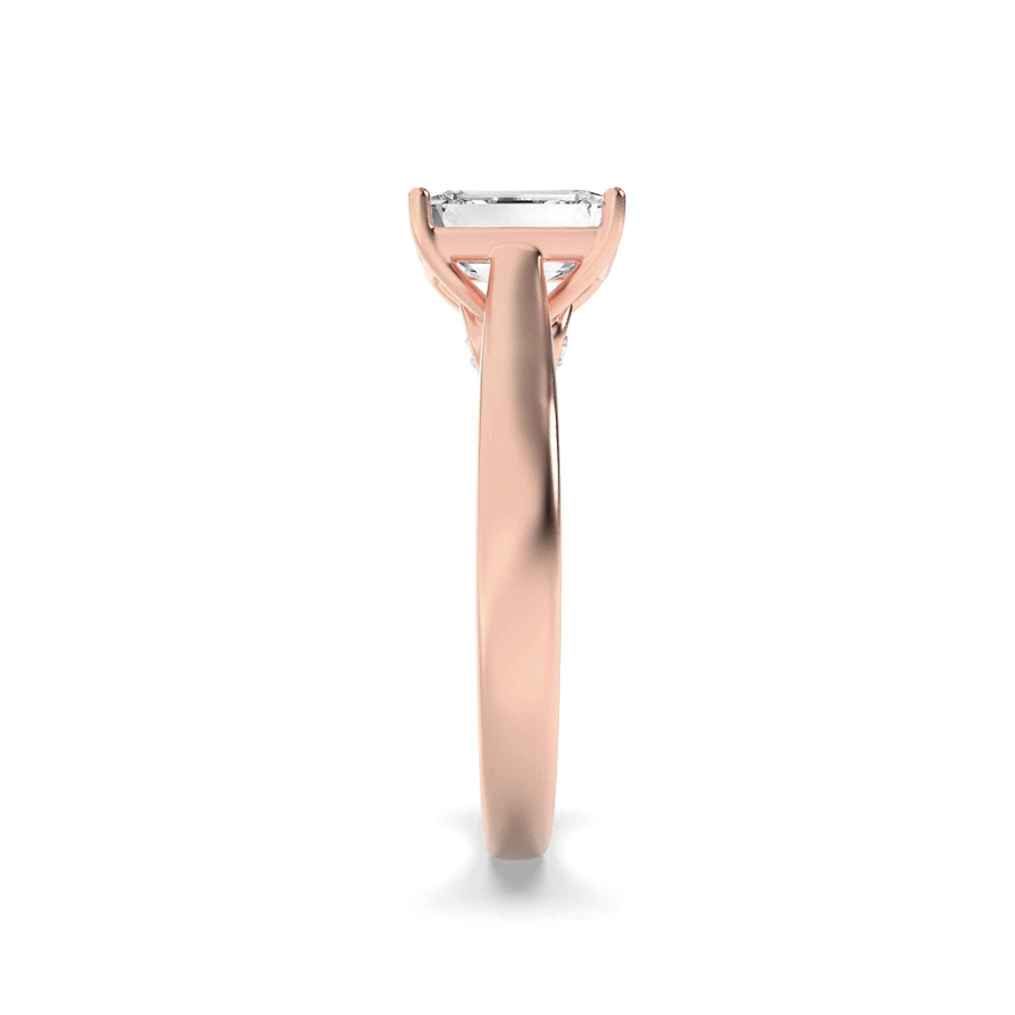 2CTW Emerald Shaped Lab Grown Diamond (G/VS) Accented Bridge Shank Engagement Ring in 14K Gold