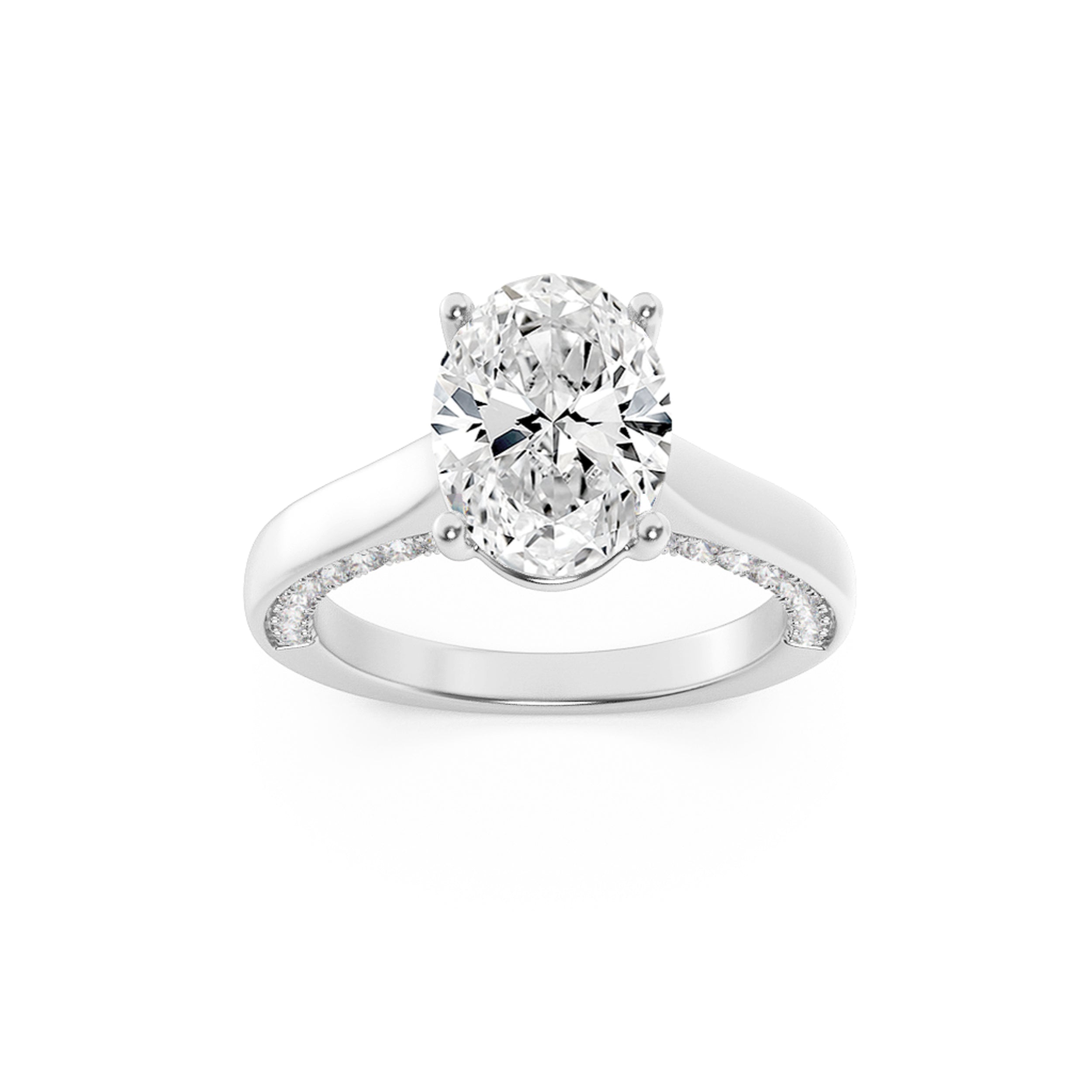 1.33CTW Oval Shaped Lab Grown Diamond (F/VS) Accented Bridge Shank Engagement Ring in 14K Gold