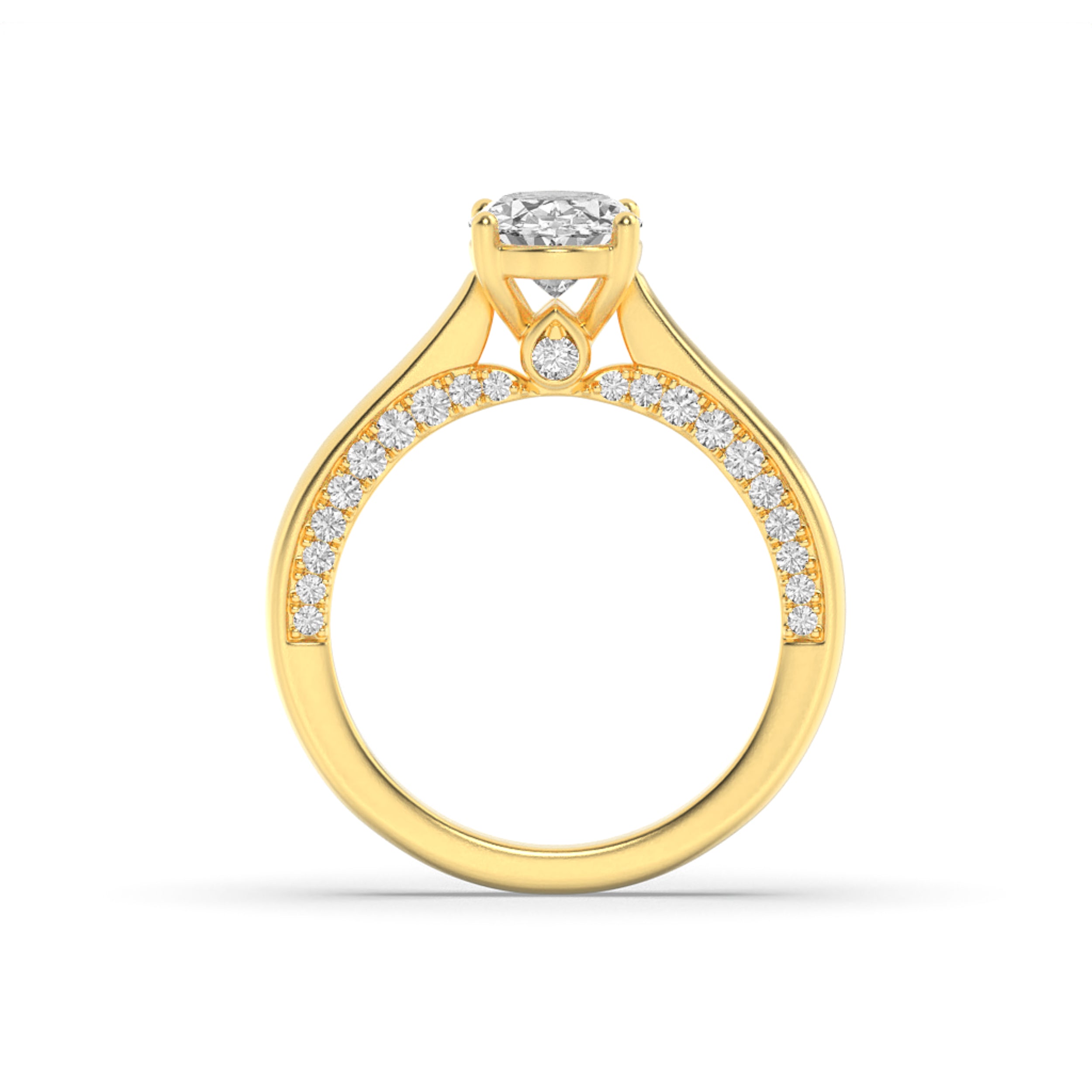 1.33CTW Oval Shaped Lab Grown Diamond (F/VS) Accented Bridge Shank Engagement Ring in 14K Gold