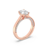 1.33CTW Oval Shaped Lab Grown Diamond (F/VS) Accented Bridge Shank Engagement Ring in 14K Gold