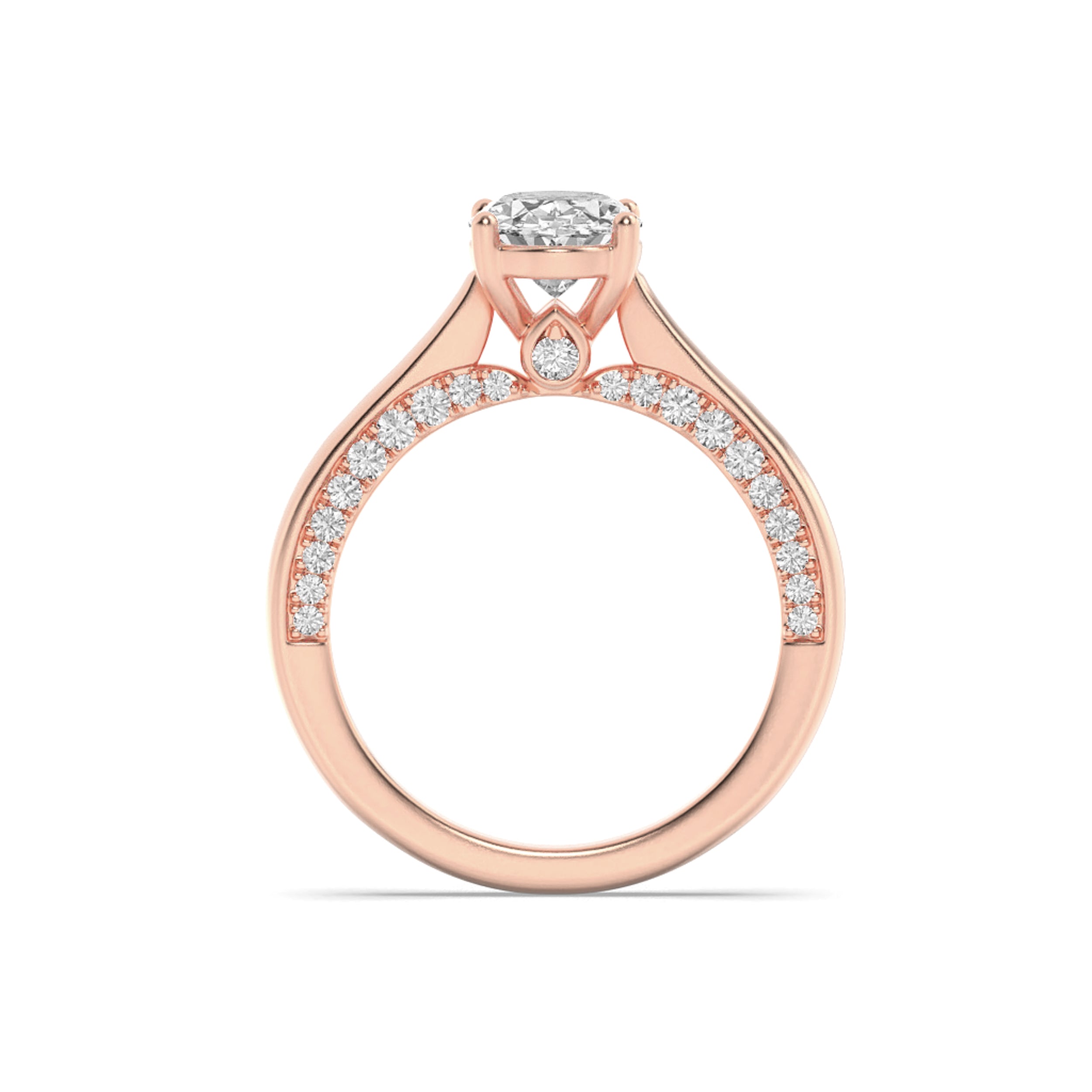 1.33CTW Oval Shaped Lab Grown Diamond (F/VS) Accented Bridge Shank Engagement Ring in 14K Gold