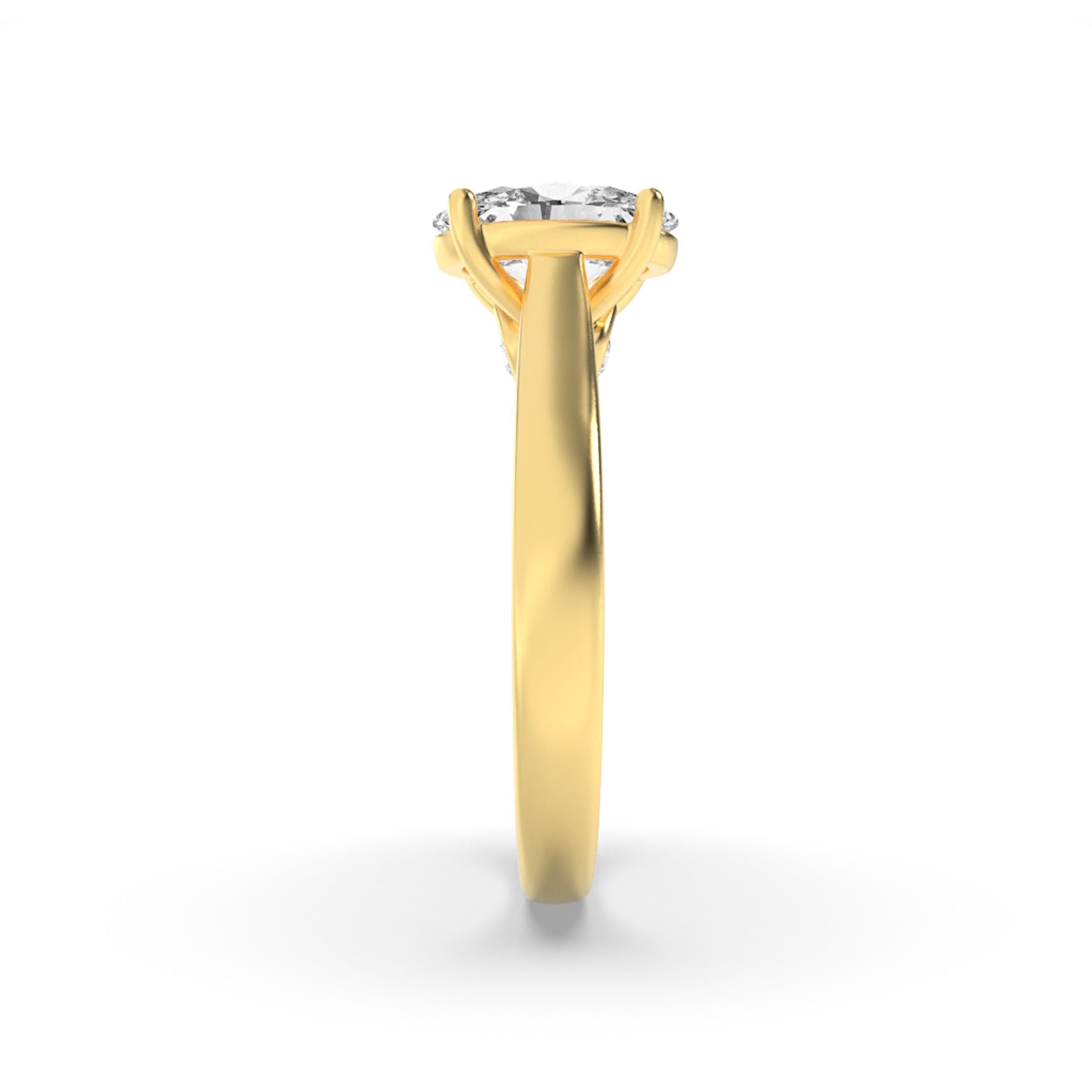 2CTW Oval Shaped Lab Grown Diamond (F/VS) Accented Bridge Shank Engagement Ring in 14K Gold