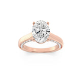 2CTW Oval Shaped Lab Grown Diamond (F/VS) Accented Bridge Shank Engagement Ring in 14K Gold