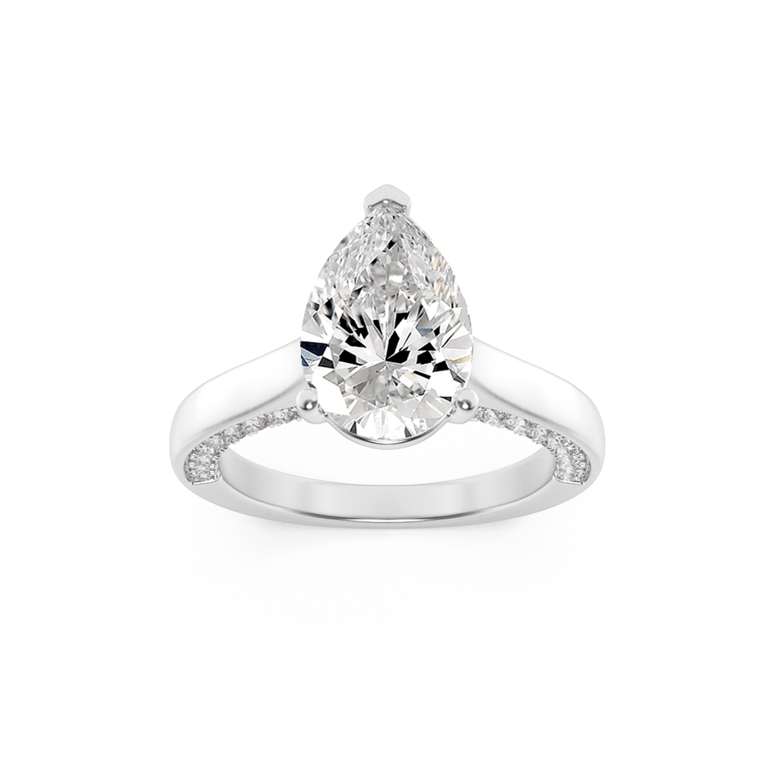 1.25CTW Pear Shaped Lab Grown Diamond (F/VS) Accented Bridge Shank Engagement Ring in 14K Gold