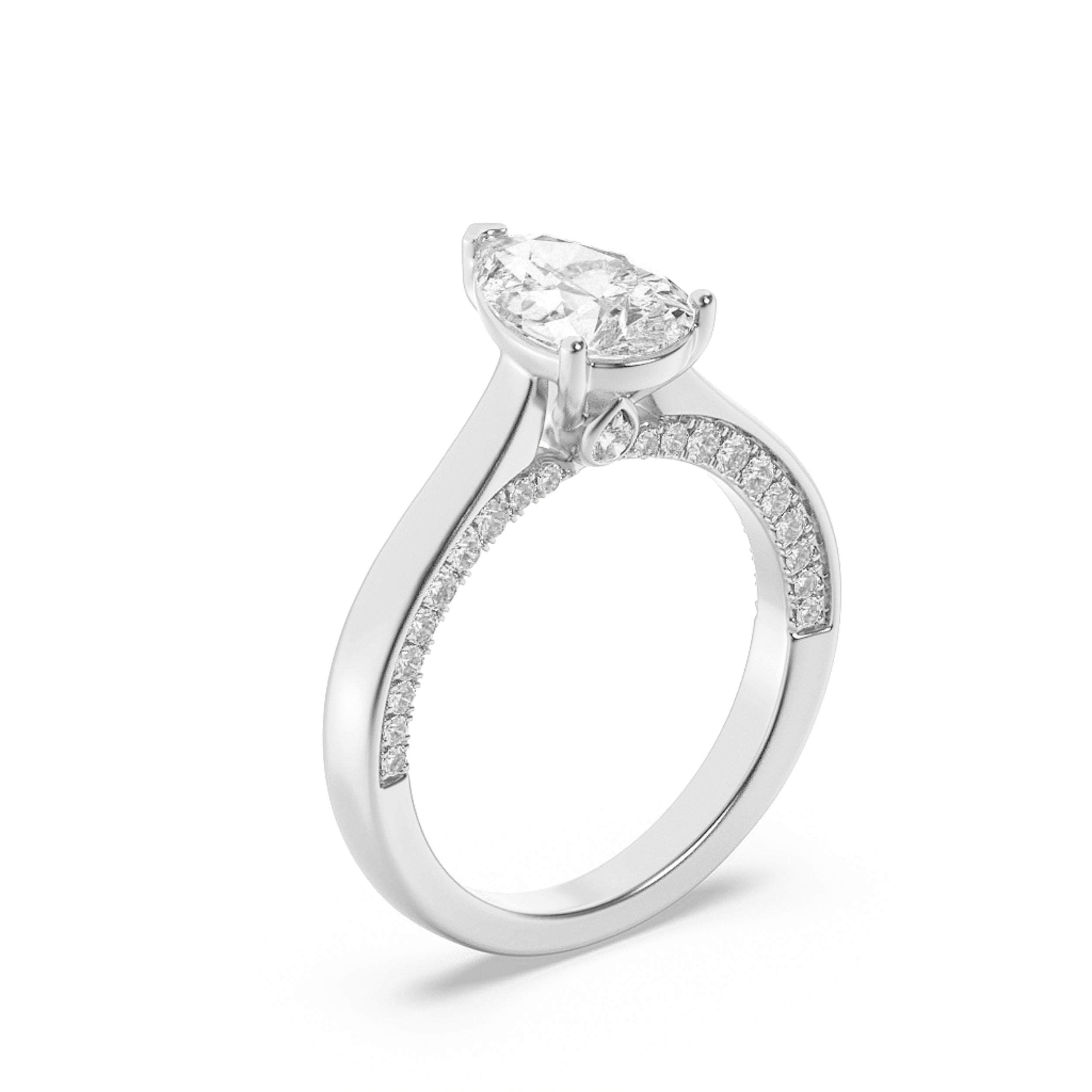 1.25CTW Pear Shaped Lab Grown Diamond (F/VS) Accented Bridge Shank Engagement Ring in 14K Gold