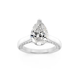 2CTW Pear Shaped Lab Grown Diamond (F/VS) Accented Bridge Shank Engagement Ring in 14K Gold