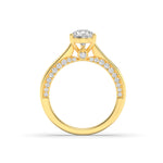 2CTW Pear Shaped Lab Grown Diamond (F/VS) Accented Bridge Shank Engagement Ring in 14K Gold