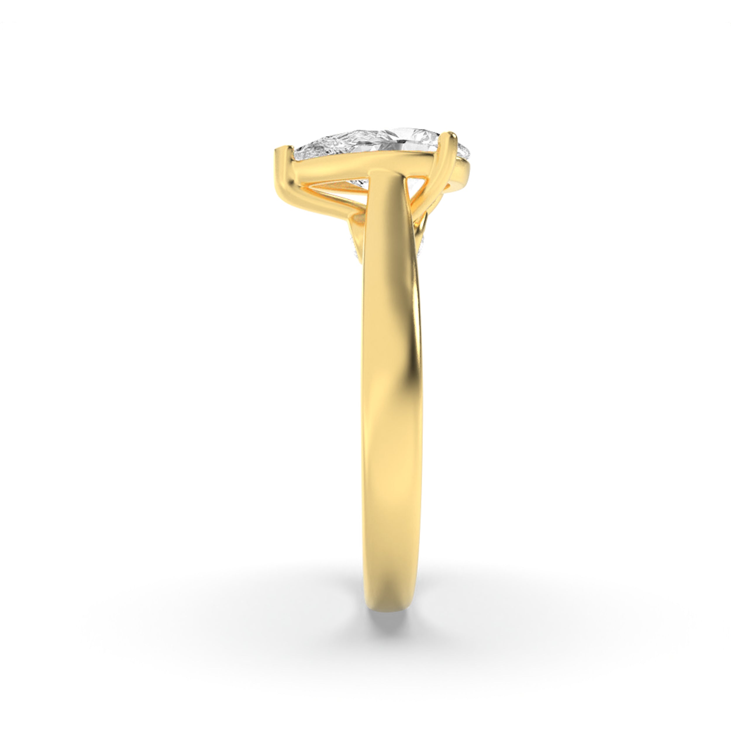 2CTW Pear Shaped Lab Grown Diamond (F/VS) Accented Bridge Shank Engagement Ring in 14K Gold