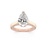 2CTW Pear Shaped Lab Grown Diamond (F/VS) Accented Bridge Shank Engagement Ring in 14K Gold
