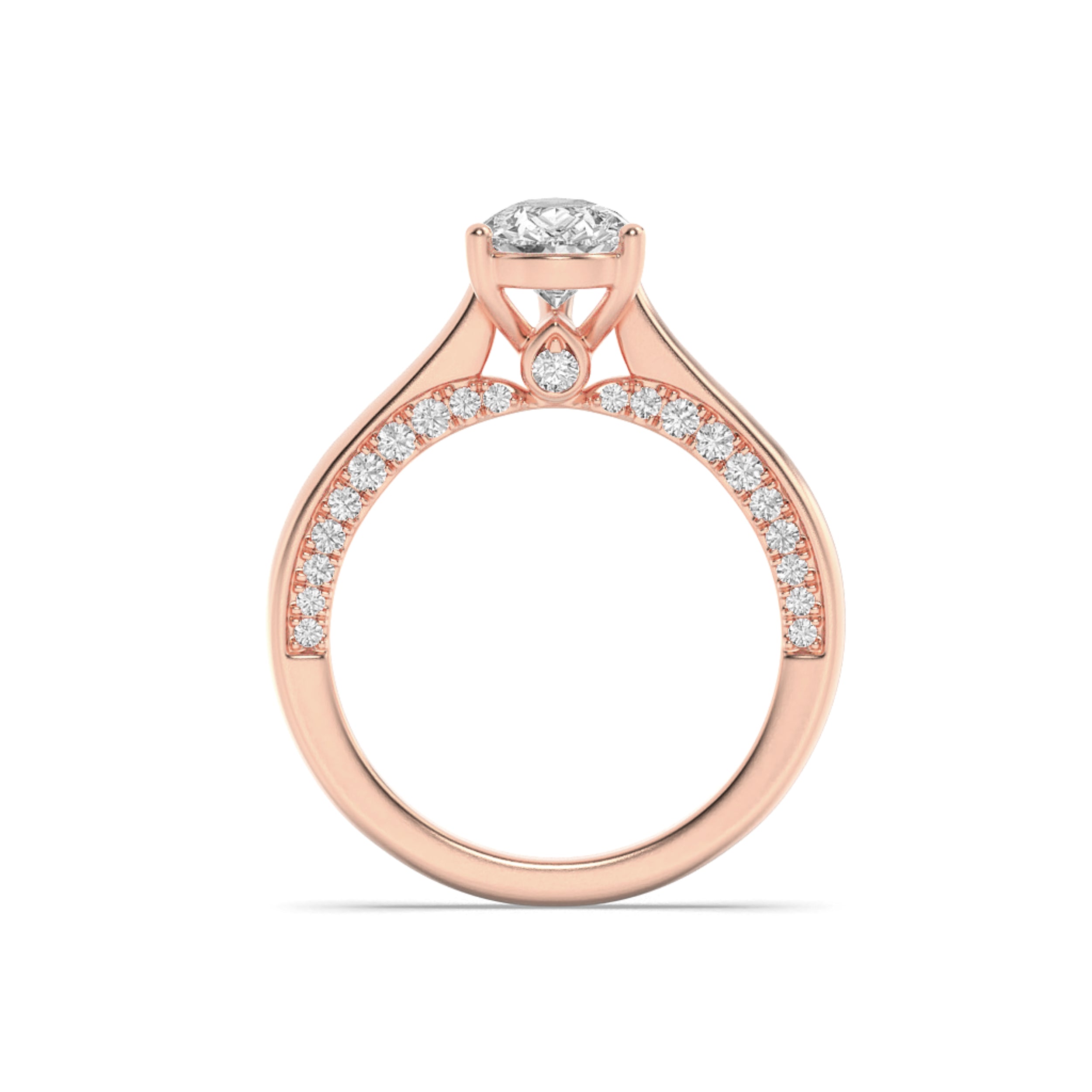 2CTW Pear Shaped Lab Grown Diamond (F/VS) Accented Bridge Shank Engagement Ring in 14K Gold