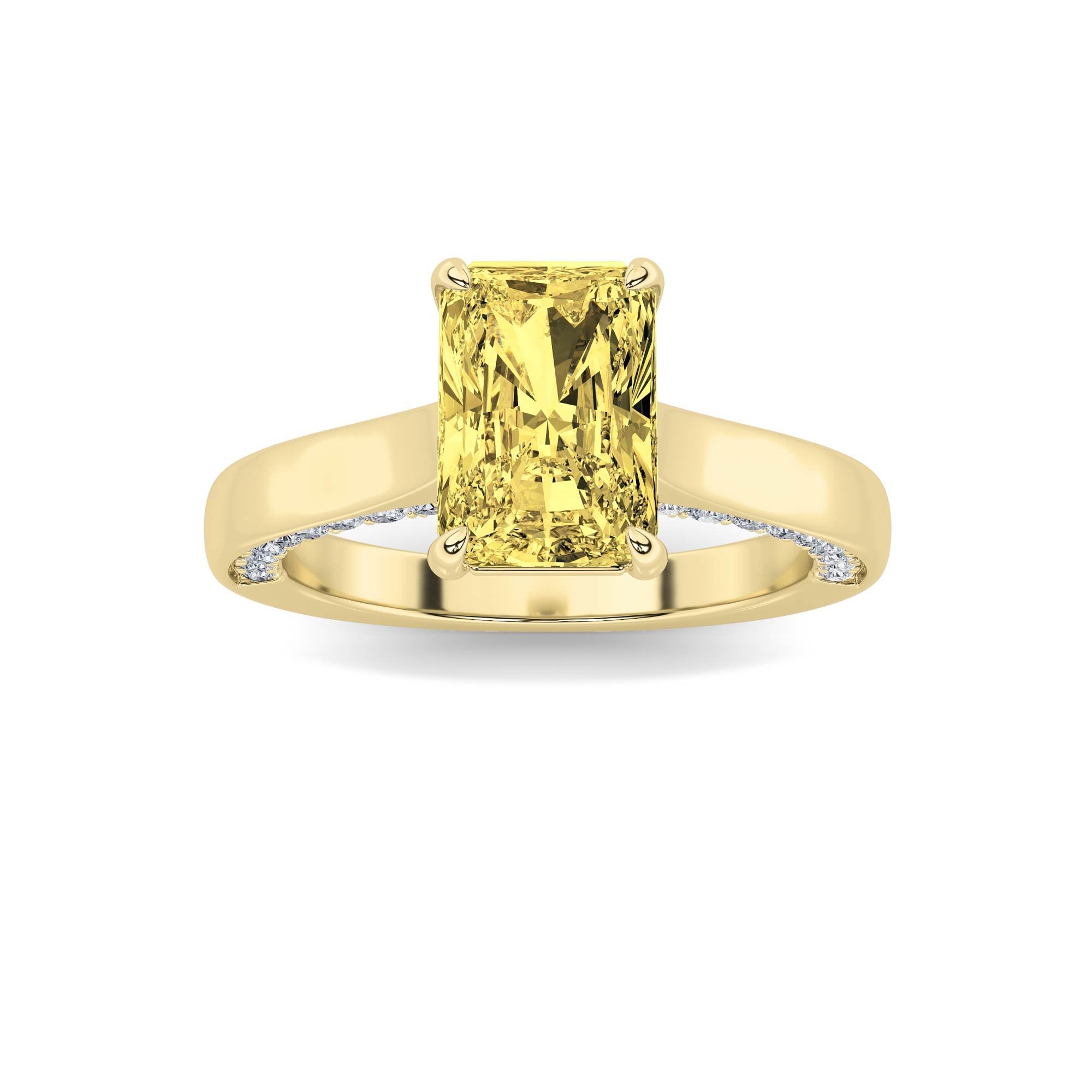 2CTW Radiant Shaped Lab Grown Diamond (F/VS) Accented Bridge Shank Engagement Ring in 14K Gold