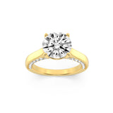 1.33CTW Round Shaped Lab Grown Diamond (F/VS) Accented Bridge Shank Engagement Ring in 14K Gold