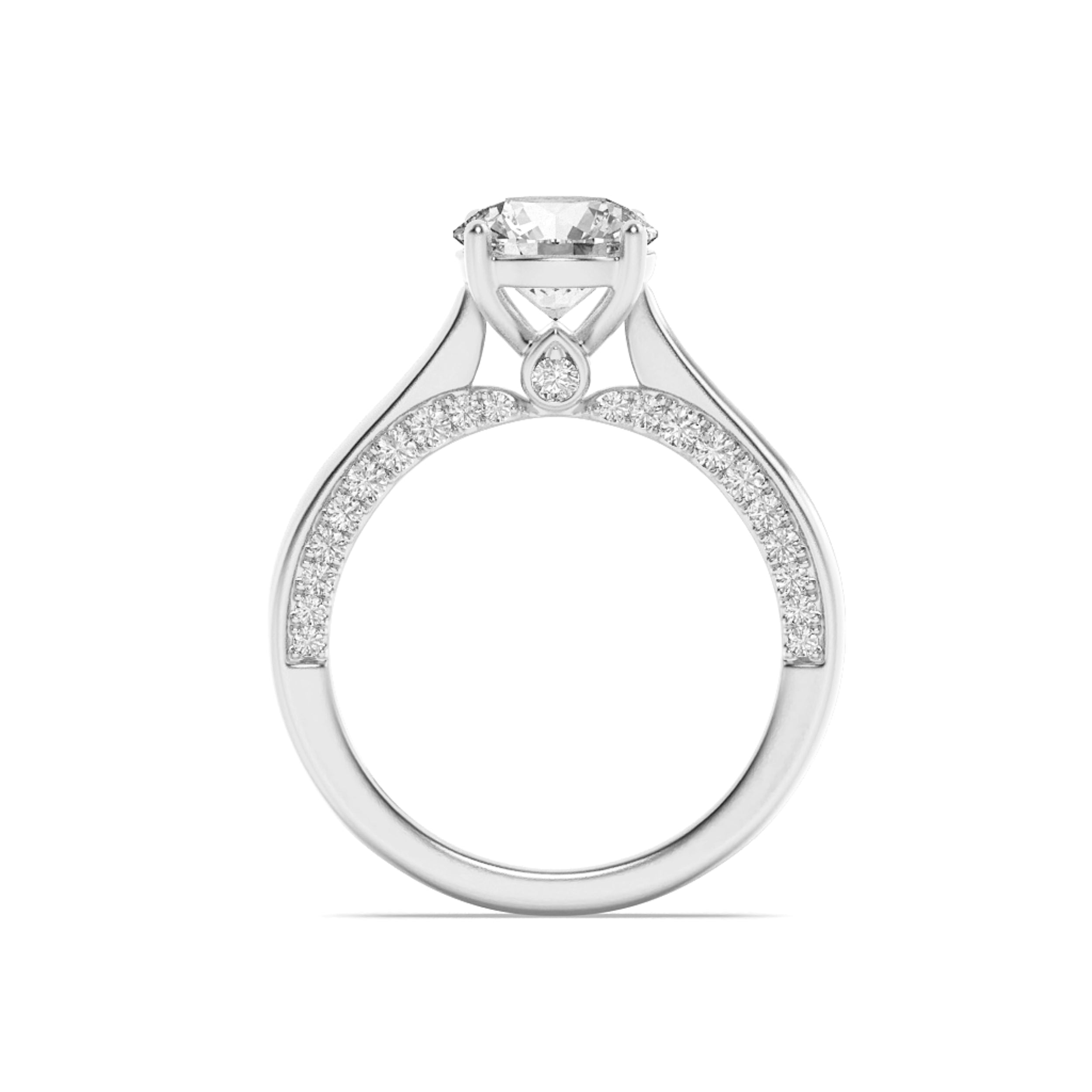 2CTW Round Shaped Lab Grown Diamond (F/VS) Accented Bridge Shank Engagement Ring in 14K Gold