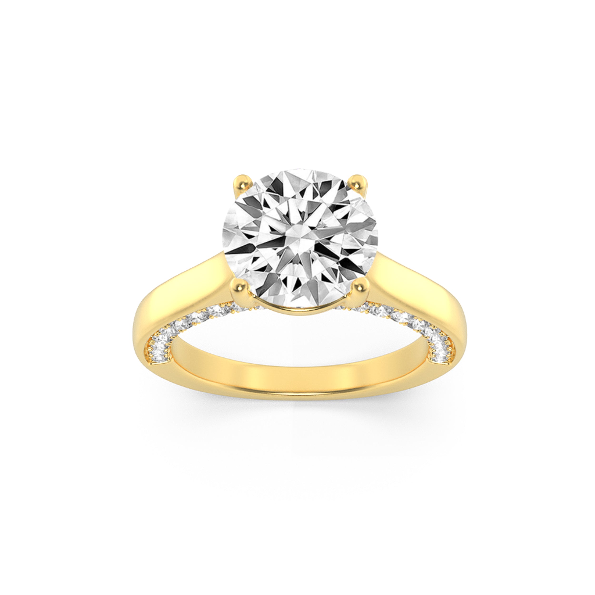 2CTW Round Shaped Lab Grown Diamond (F/VS) Accented Bridge Shank Engagement Ring in 14K Gold