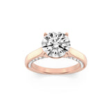 2CTW Round Shaped Lab Grown Diamond (F/VS) Accented Bridge Shank Engagement Ring in 14K Gold