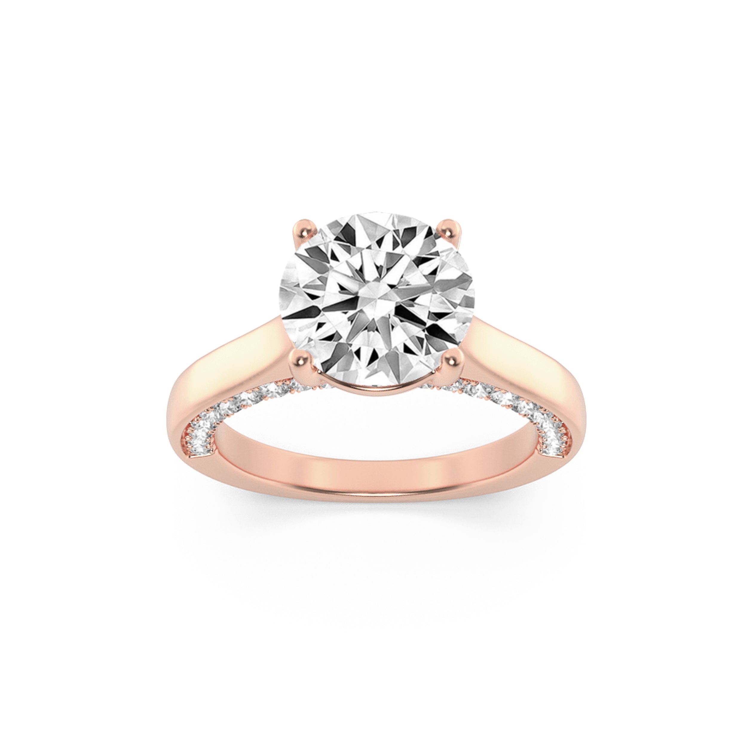 2CTW Round Shaped Lab Grown Diamond (F/VS) Accented Bridge Shank Engagement Ring in 14K Gold