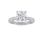 2CTW Round Shaped Lab Grown Diamond (F/VS) Three Row Micro Pave Engagement Ring in 14K Gold