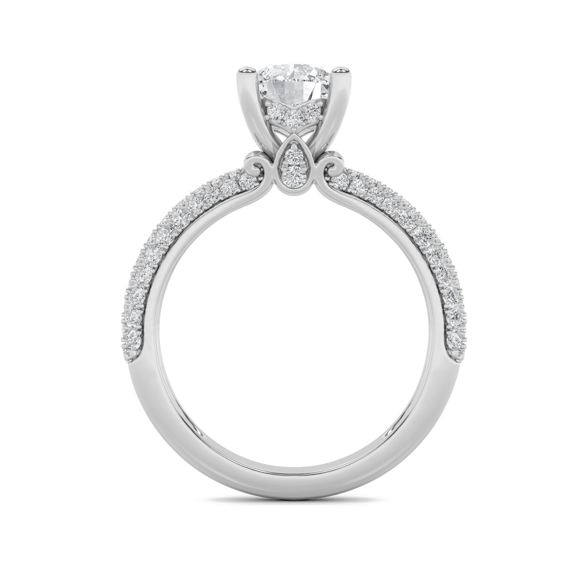 2CTW Round Shaped Lab Grown Diamond (F/VS) Three Row Micro Pave Engagement Ring in 14K Gold