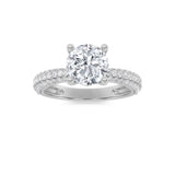 2CTW Round Shaped Lab Grown Diamond (F/VS) Three Row Micro Pave Engagement Ring in 14K Gold