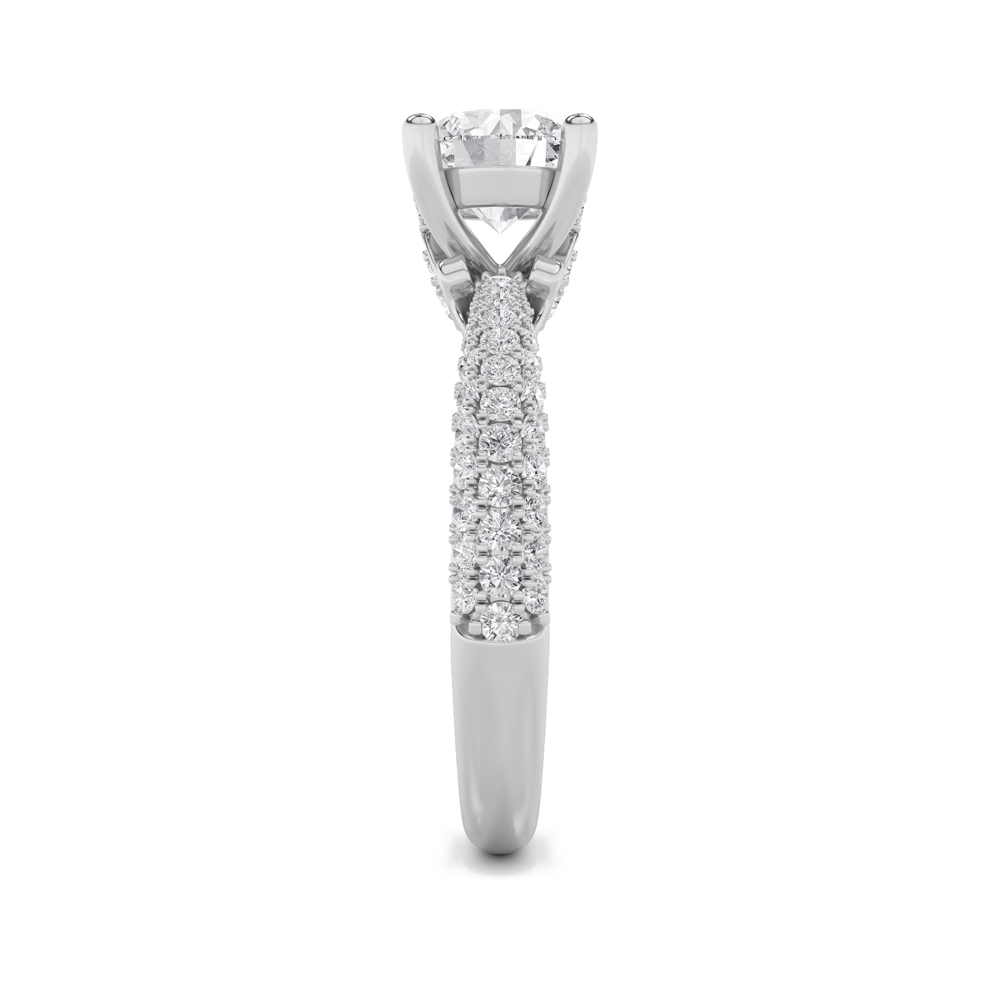 2CTW Round Shaped Lab Grown Diamond (F/VS) Three Row Micro Pave Engagement Ring in 14K Gold