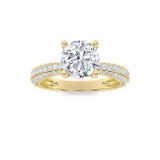 2CTW Round Shaped Lab Grown Diamond (F/VS) Three Row Micro Pave Engagement Ring in 14K Gold