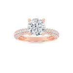 2CTW Round Shaped Lab Grown Diamond (F/VS) Three Row Micro Pave Engagement Ring in 14K Gold