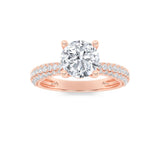 2CTW Round Shaped Lab Grown Diamond (F/VS) Three Row Micro Pave Engagement Ring in 14K Gold