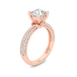 2CTW Round Shaped Lab Grown Diamond (F/VS) Three Row Micro Pave Engagement Ring in 14K Gold