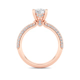 2CTW Round Shaped Lab Grown Diamond (F/VS) Three Row Micro Pave Engagement Ring in 14K Gold