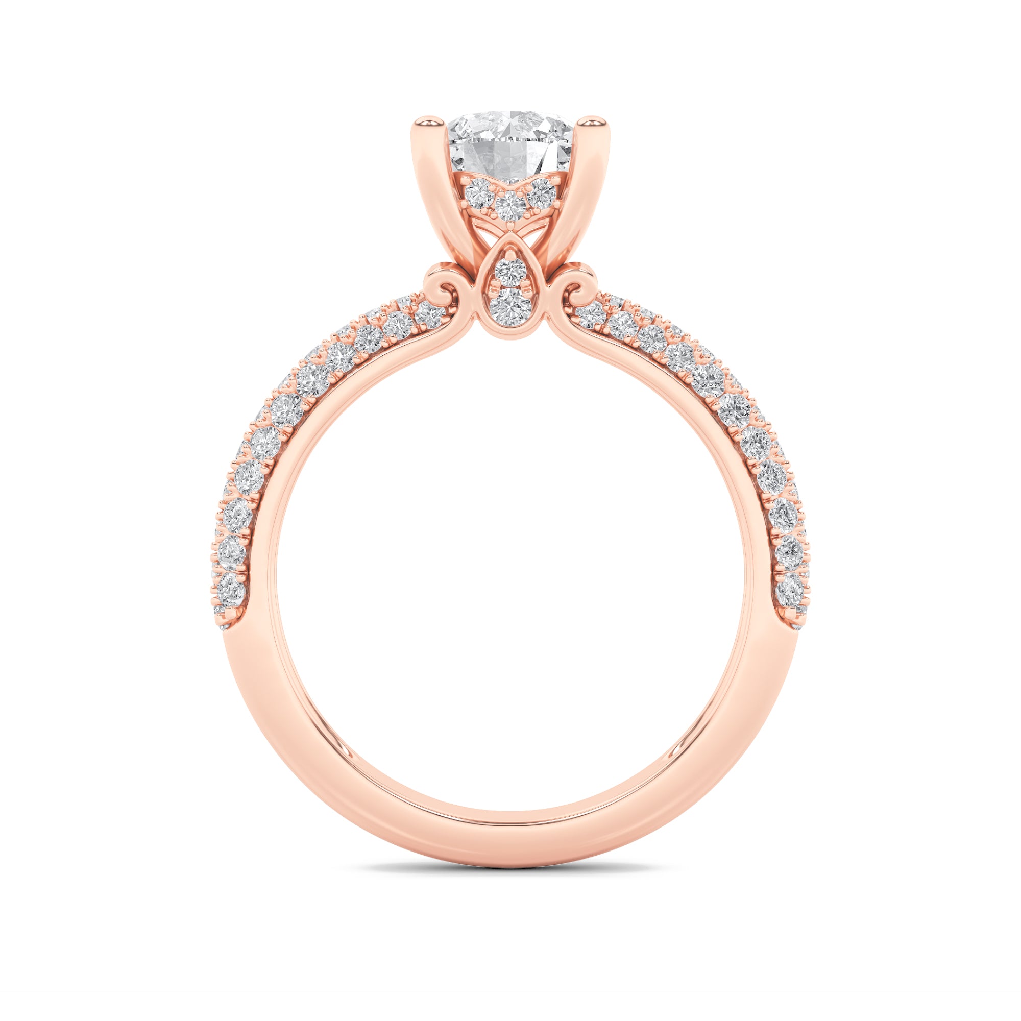 2CTW Round Shaped Lab Grown Diamond (F/VS) Three Row Micro Pave Engagement Ring in 14K Gold