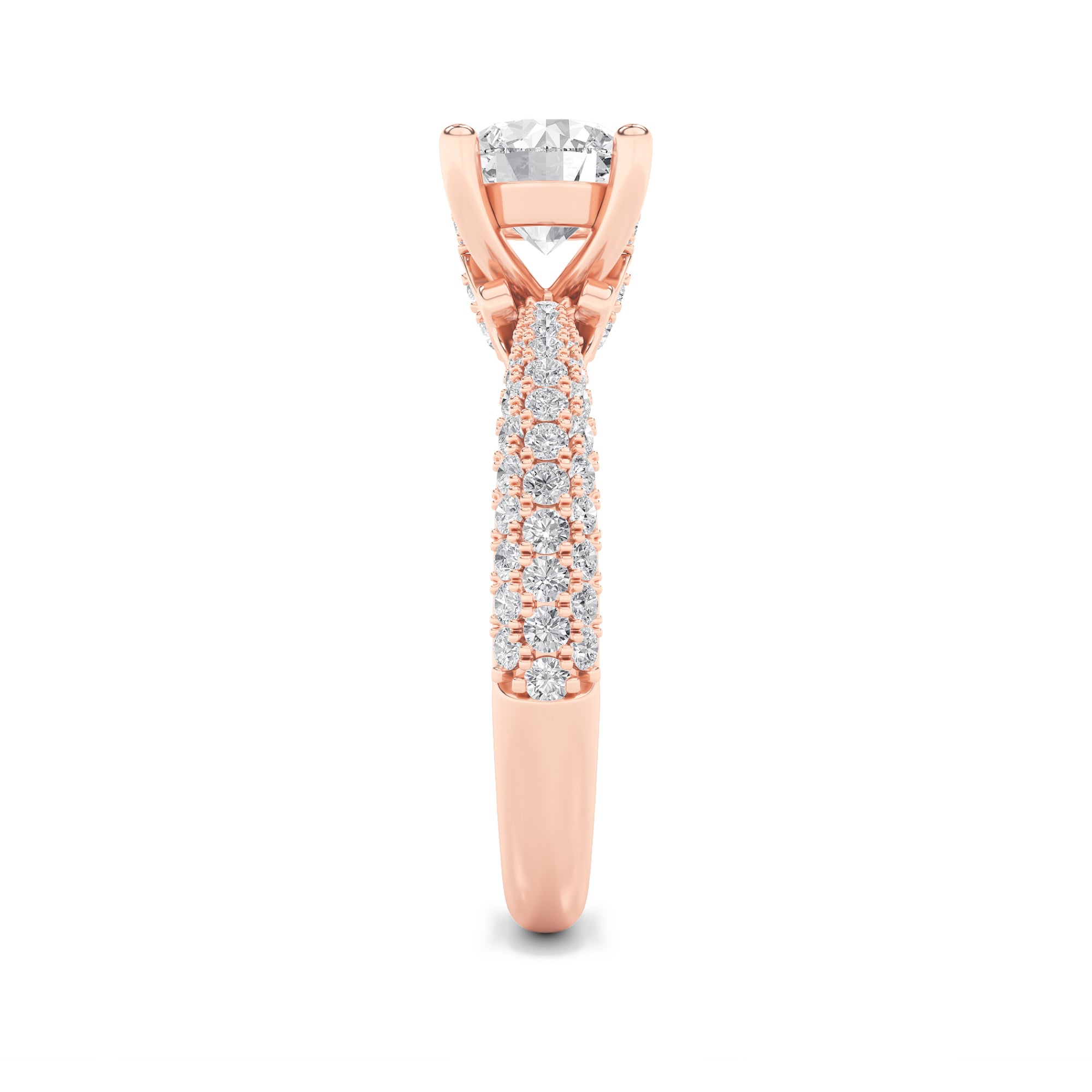 2CTW Round Shaped Lab Grown Diamond (F/VS) Three Row Micro Pave Engagement Ring in 14K Gold