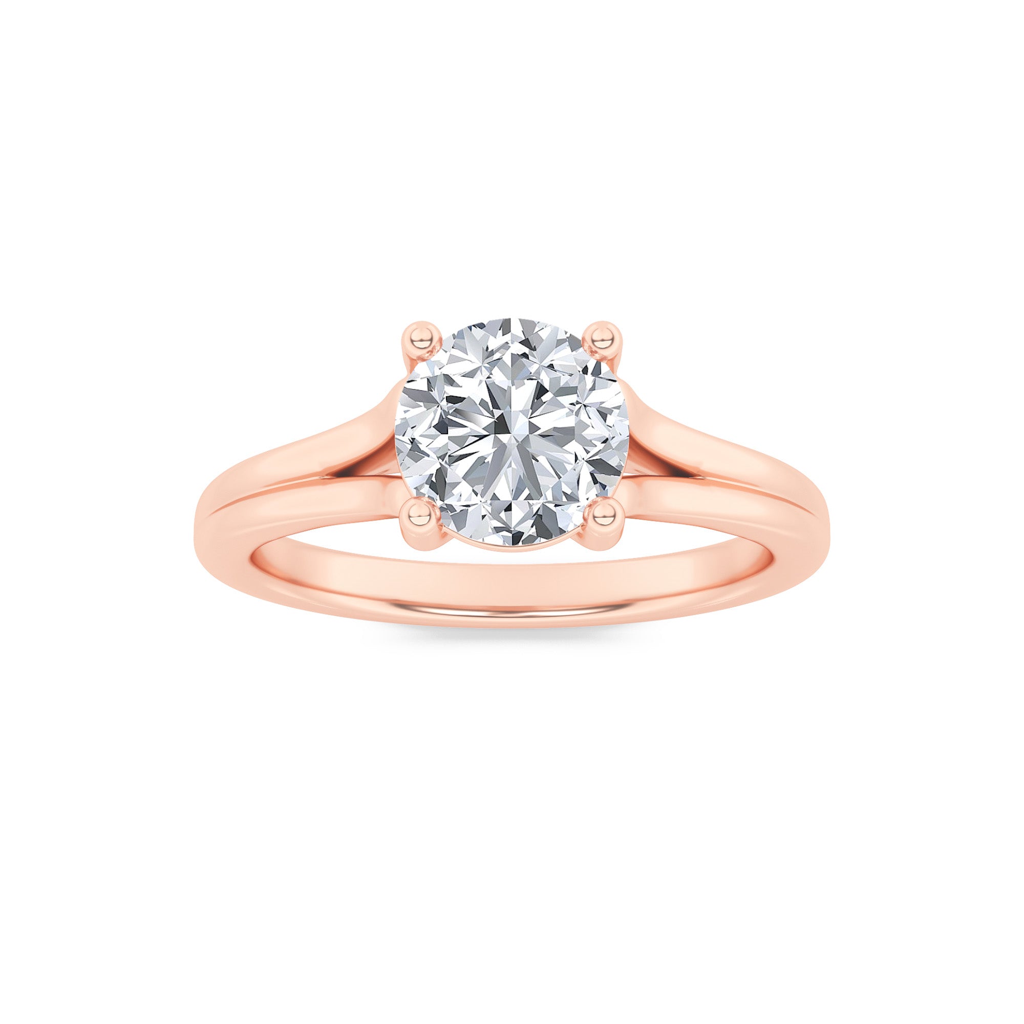 1CTW Round Shaped Lab Grown Diamond (F/VS) Split Shank Solitaire Engagement Ring in 14K Gold