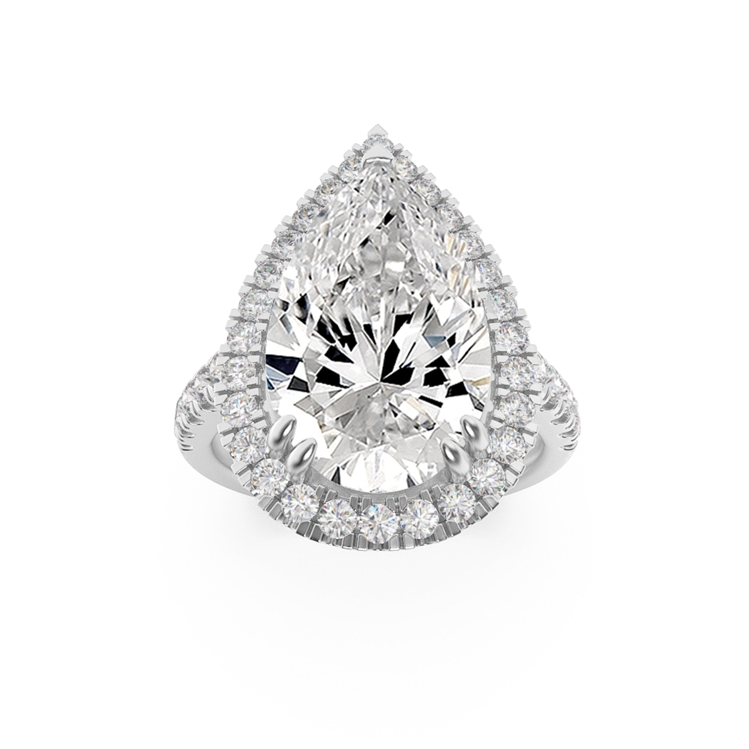 3CTW Pear Shaped Lab Grown Diamond (F/VS) Bolld Accented Halo Engagement Ring in 14K Gold