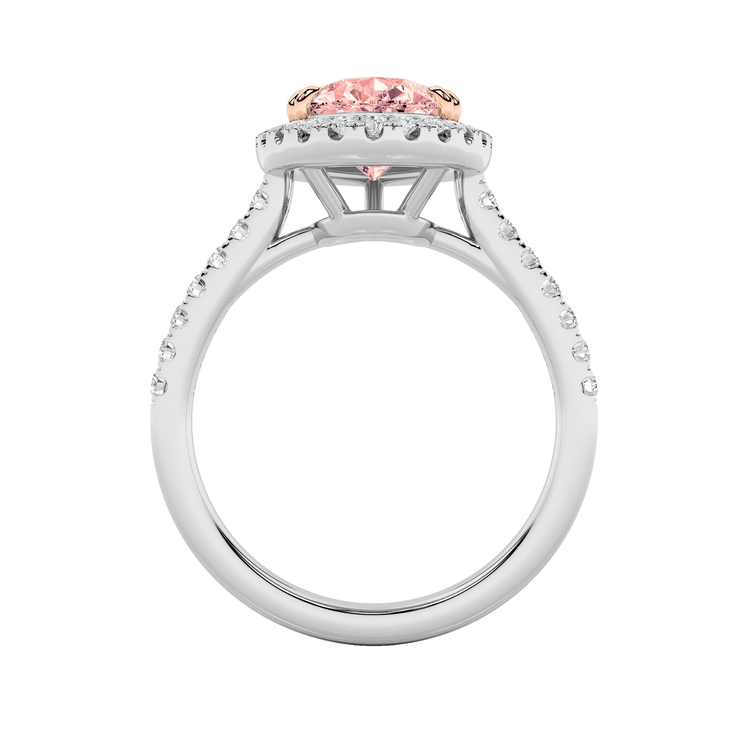 3CTW Pear Shaped Lab Grown Diamond (F/VS) Bolld Accented Halo Engagement Ring in 14K Gold