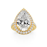 3CTW Pear Shaped Lab Grown Diamond (F/VS) Bolld Accented Halo Engagement Ring in 14K Gold