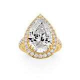 3CTW Pear Shaped Lab Grown Diamond (F/VS) Bolld Accented Halo Engagement Ring in 14K Gold