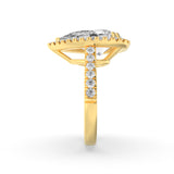 3CTW Pear Shaped Lab Grown Diamond (F/VS) Bolld Accented Halo Engagement Ring in 14K Gold