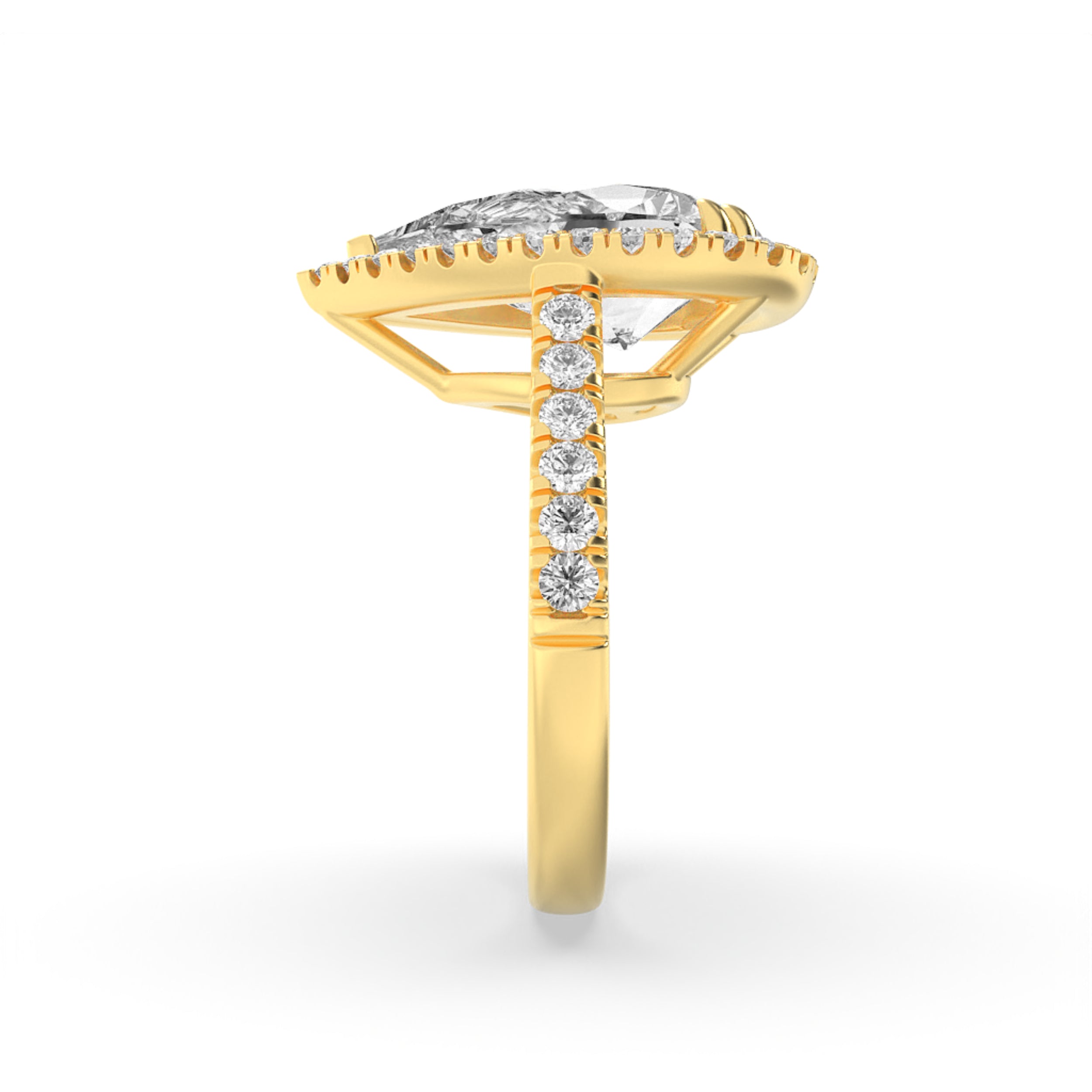 3CTW Pear Shaped Lab Grown Diamond (F/VS) Bolld Accented Halo Engagement Ring in 14K Gold