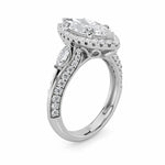 3CTW Marquise Shaped Lab Grown Diamond (F/VS) Three Stone Halo Enagement Ring in 14K Gold