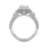 3CTW Marquise Shaped Lab Grown Diamond (F/VS) Three Stone Halo Enagement Ring in 14K Gold