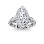 3CTW Marquise Shaped Lab Grown Diamond (G/VS) Three Stone Halo Enagement Ring in 14K Gold