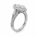 3CTW Marquise Shaped Lab Grown Diamond (G/VS) Three Stone Halo Enagement Ring in 14K Gold