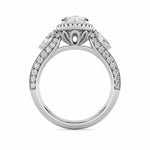 3CTW Marquise Shaped Lab Grown Diamond (G/VS) Three Stone Halo Enagement Ring in 14K Gold