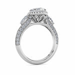 3CTW Marquise Shaped Lab Grown Diamond (G/VS) Three Stone Halo Enagement Ring in 14K Gold