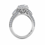 3CTW Marquise Shaped Lab Grown Diamond (G/VS) Three Stone Halo Enagement Ring in 14K Gold